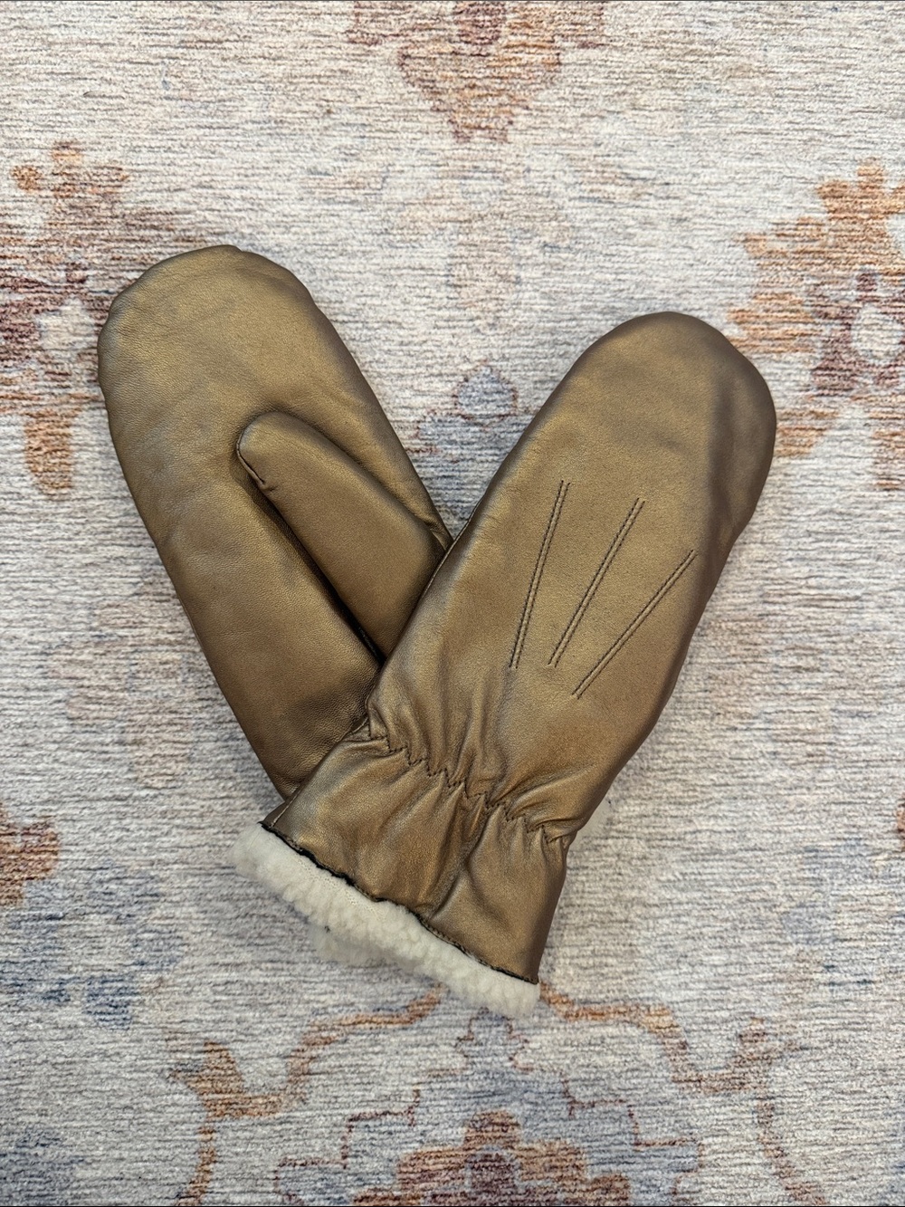 Danier Taupe Genuine Leather Lined Mittens S/M